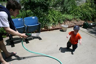 Daddy sprays Tommy